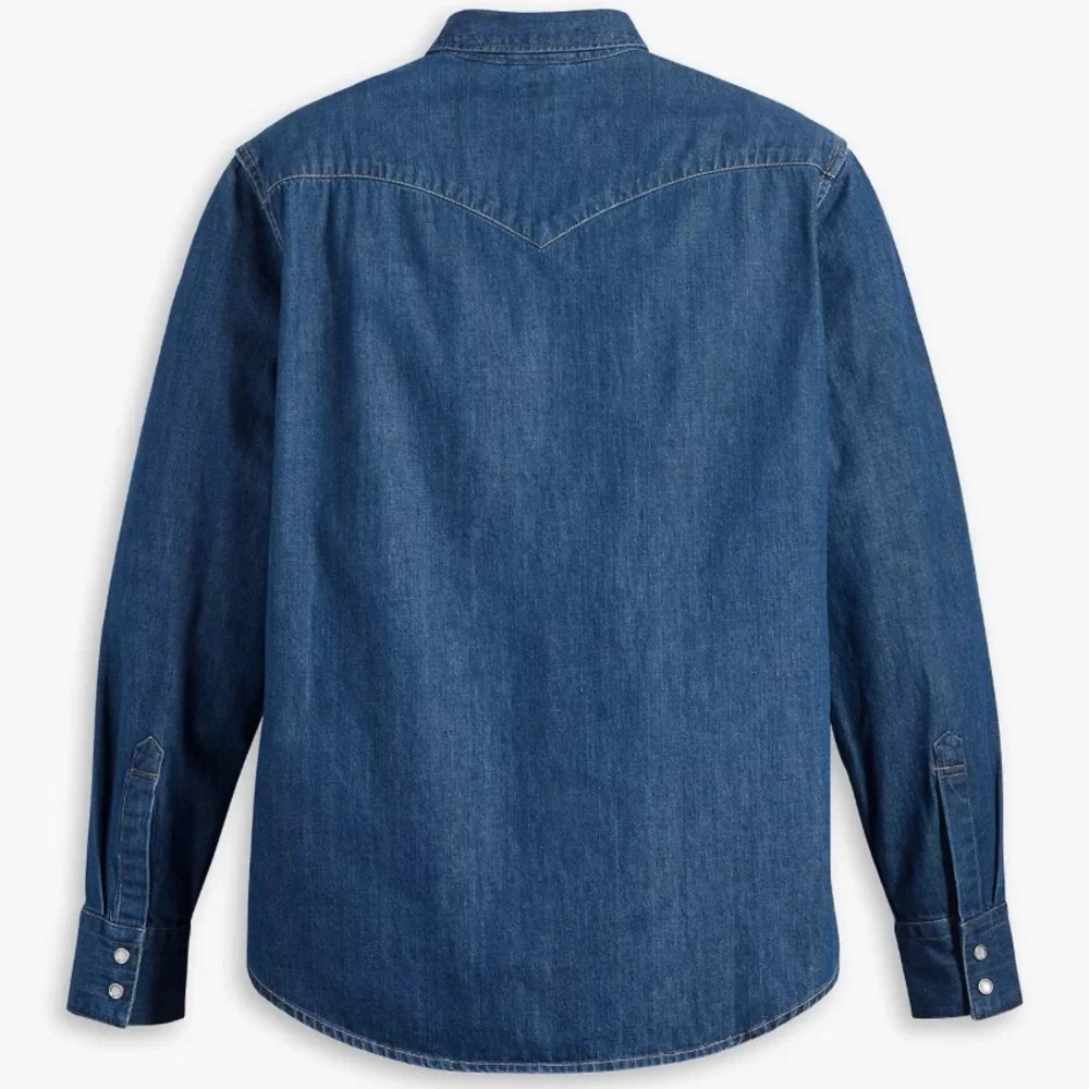 Levi’s Barstow Western Denim Men’s Long Sleeve Dark Blue Stonewash Medium Wash - Picture 3 of 9
